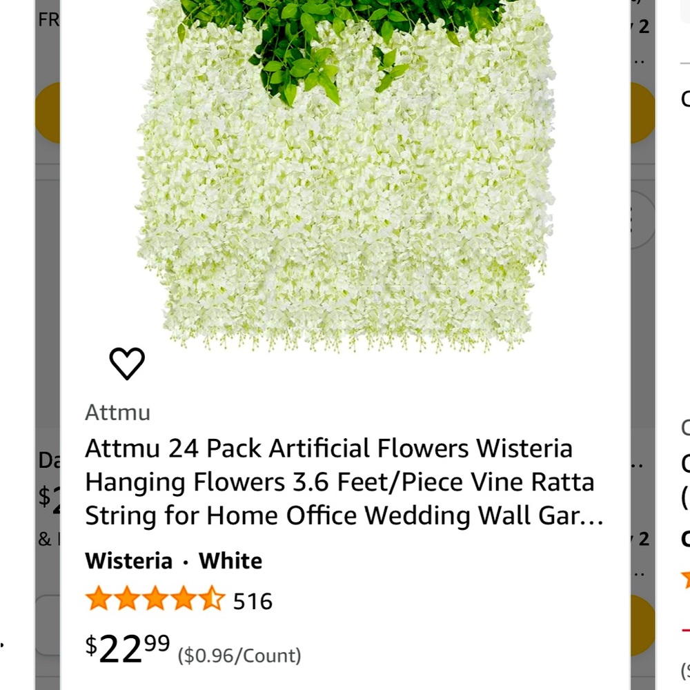 White hanging decorations artificial flowers.never used from Amazon.